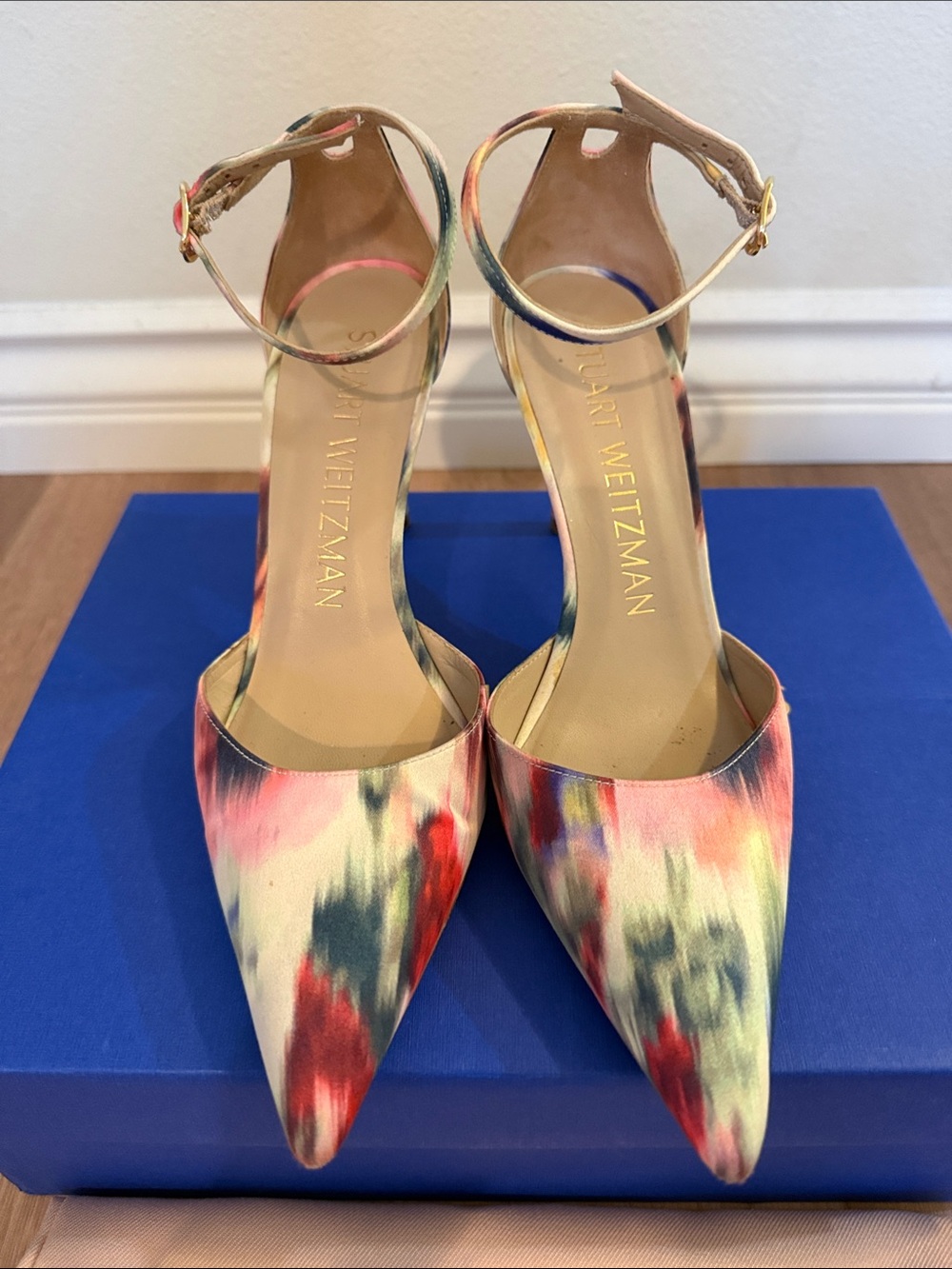 Stuart Weitzman Multicolor Tie-Dye Pointed Ankle-Strap Pumps size 7.5B